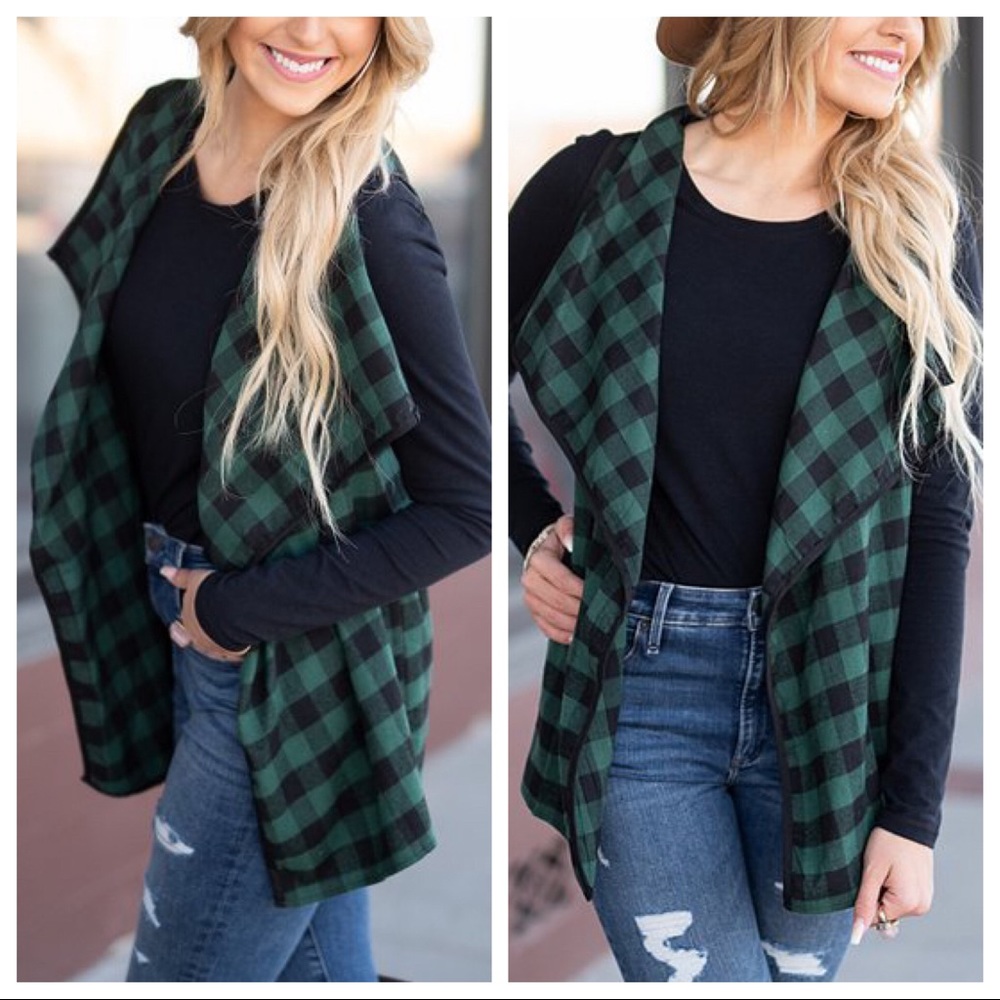 Hunter & Black Buffalo Check Drape-Collar Vest